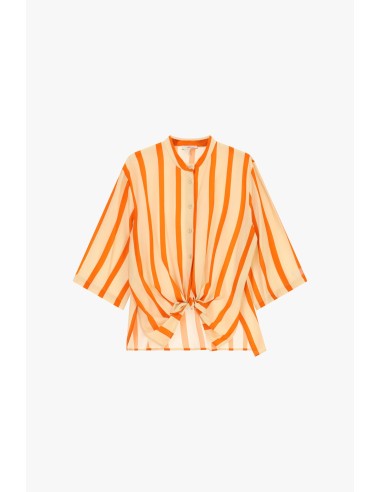 Camisa às Riscas com Nó Frontal e Mangas 3/4 Dixie