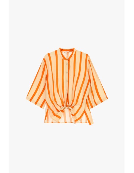 Camisa às Riscas com Nó Frontal e Mangas 3/4 Dixie