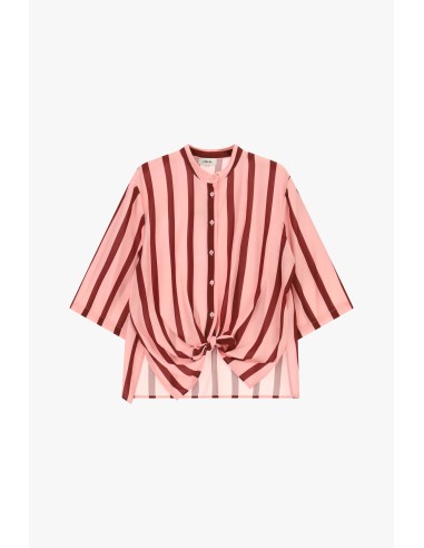 Camisa às riscas com nó frontal e mangas 3/4 Dixie