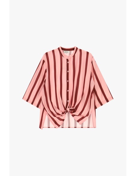 Camisa às riscas com nó frontal e mangas 3/4 Dixie