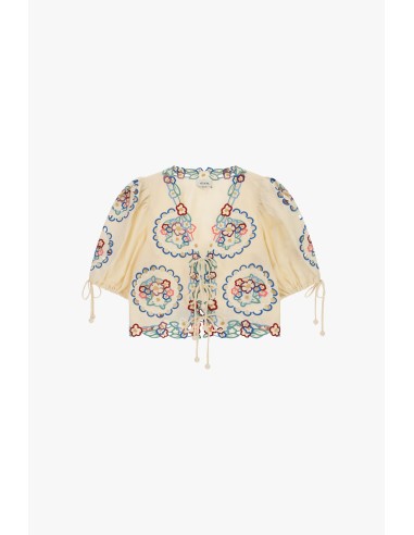 Blusa Curta con Bordado Floral e Laços Dixie