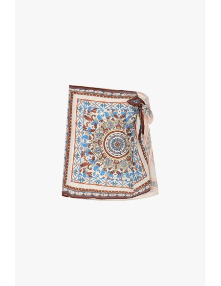 Saia curta transpassada com estampado foulard Dixie