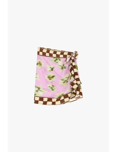 Saia Curta com Estampa Floral e Borda Xadrez Dixie