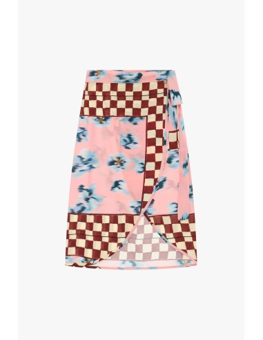 Saia midi transpassada com estampa patchwork Dixie