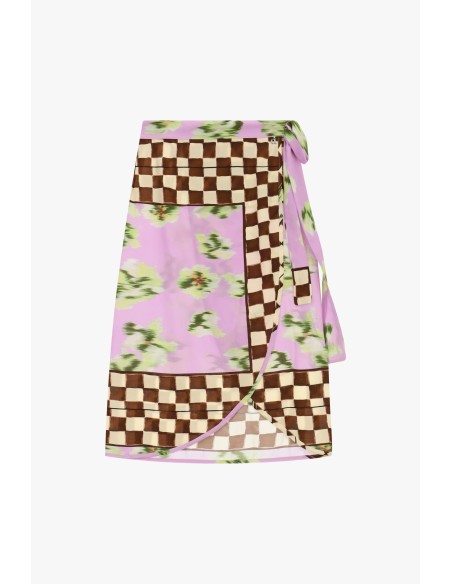 Saia Midi Transpassada com Padrão Patchwork Dixie