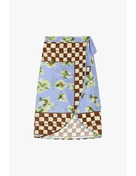 Saia midi envelope com estampa patchwork Dixie