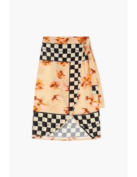 Saia Midi Transpassada com Padrão Patchwork Dixie