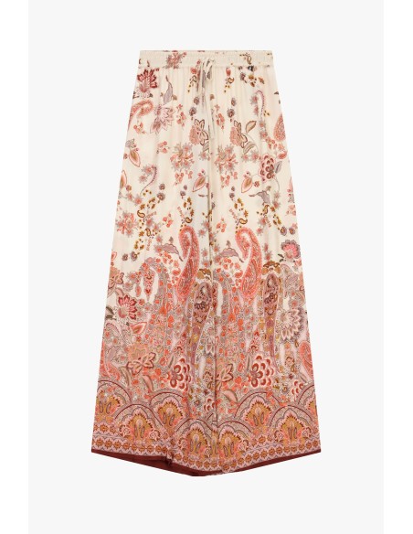 Calças Palazzo Estampadas Paisley com Cintura Elástica Dixie