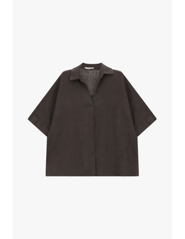 Blusa ampla de mangas curtas com colarinho clássico Please