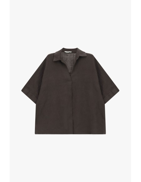 Blusa ampla de mangas curtas com colarinho clássico Please