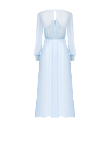 Vestido midi com camadas em georgette e renda com duas fendas frontais Rinascimento