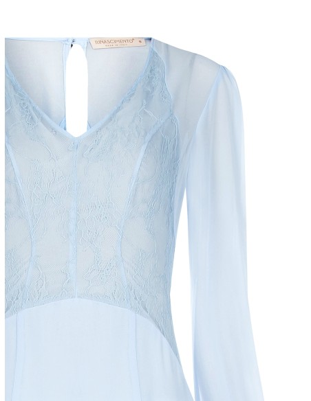 Vestido midi a camadas em georgette e renda com duas aberturas frontais Rinascimento