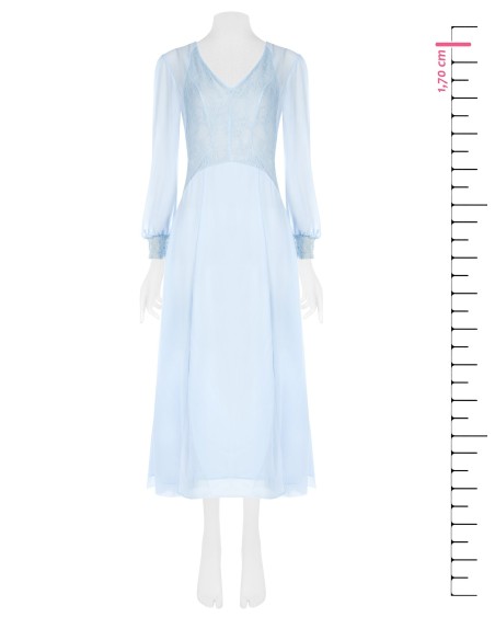 Vestido midi de véus em georgette e renda com duas fendas à frente Rinascimento