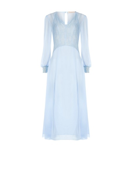 Vestido midi de camadas em georgette e renda com duas fendas frontais Rinascimento