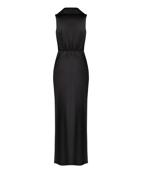 Vestido longo transpassado em cetim com decote em V e fenda lateral Rinascimento