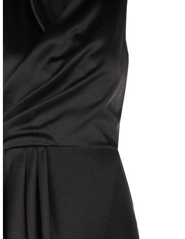 Vestido longo cruzado em cetim com decote em V e fenda lateral Rinascimento
