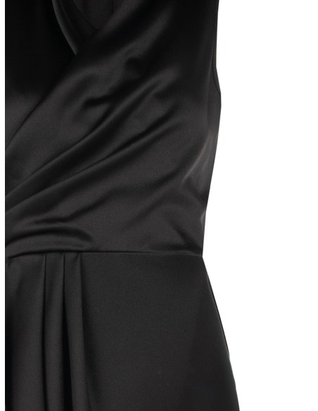 Vestido longo cruzado em cetim com decote em V e fenda lateral Rinascimento