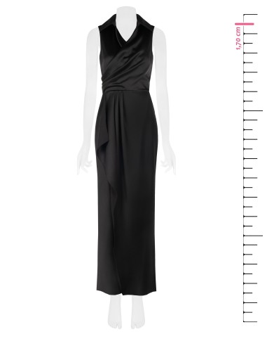 Vestido longo cruzado em cetim com decote em V e fenda lateral Rinascimento