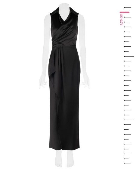 Vestido longo cruzado em cetim com decote em V e fenda lateral Rinascimento