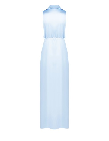 Vestido longo cruzado em cetim com decote em V e fenda lateral Rinascimento