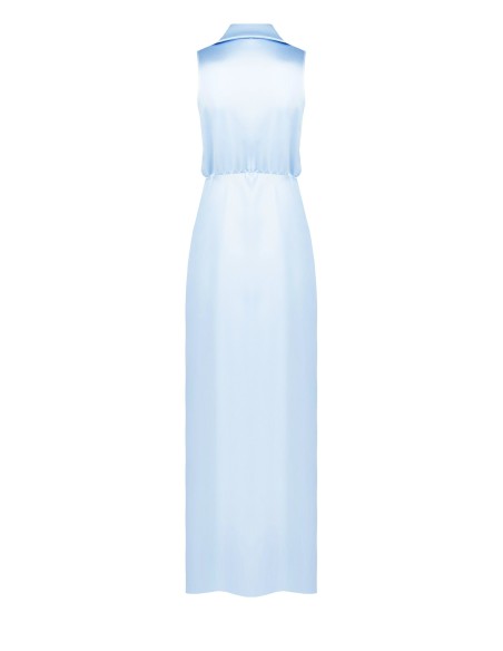 Vestido longo cruzado em cetim com decote em V e fenda lateral Rinascimento