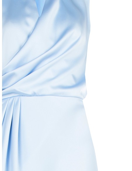 Vestido longo cruzado em cetim com decote em V e fenda lateral Rinascimento