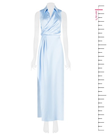 Vestido longo cruzado em cetim com decote em V e fenda lateral Rinascimento