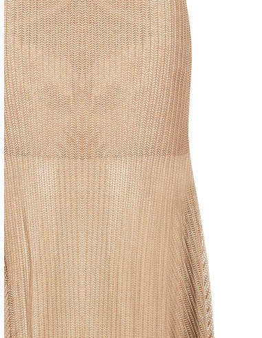 Vestido longo corte sereia em tecido laminado e perfurado em espinha-de-peixe Rinascimento