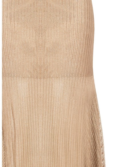 Vestido longo corte sereia em tecido laminado e perfurado em espinha-de-peixe Rinascimento