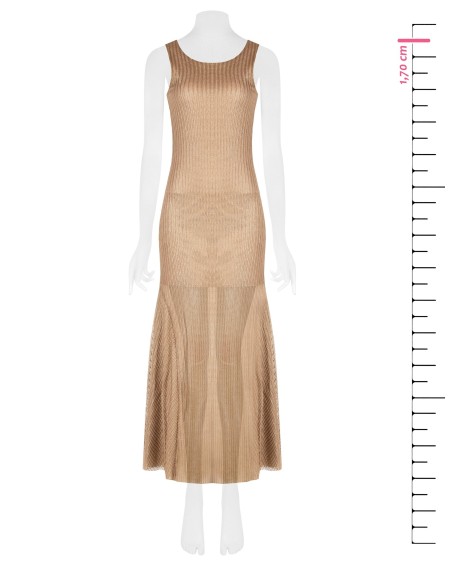 Vestido Longo Corte Sereia em Tecido Laminado e Perfurado em Espiga Rinascimento