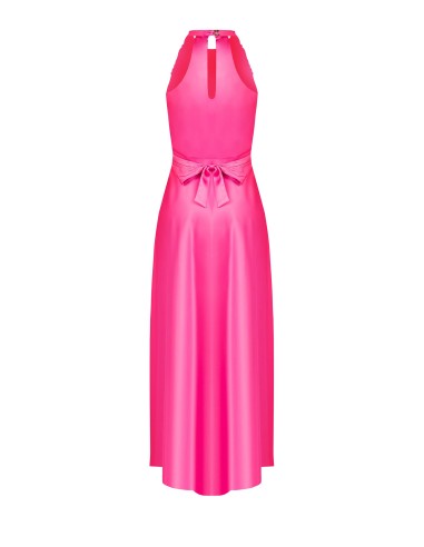 Vestido maxi em cetim com decote drapeado e laço nas costas Rinascimento