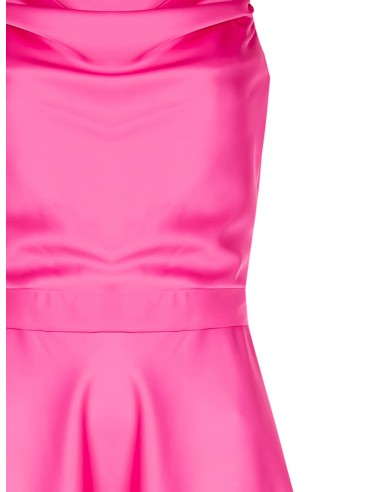 Vestido maxi em cetim com decote drapeado e laço atrás Rinascimento