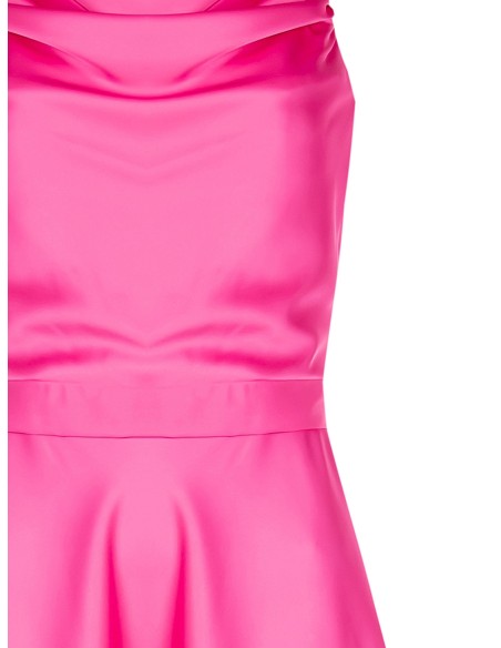 Vestido maxi em cetim com decote drapeado e laço atrás Rinascimento
