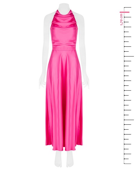 Vestido maxi em cetim com decote drapeado e laço atrás Rinascimento