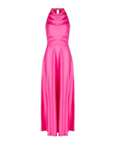 Vestido maxi em cetim com decote drapeado e laço atrás Rinascimento