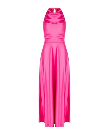Vestido maxi em cetim com decote drapeado e laço atrás Rinascimento