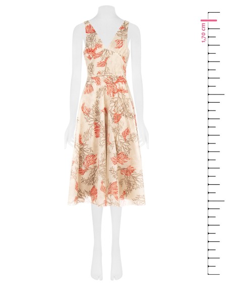 Vestido Midi Rodado em Lyocell com Duplo Decote em V e Elástico nas Costas Rinascimento