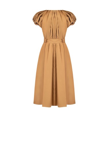 Vestido midi rodado em algodão com decote em V e cinto coordenado Rinascimento