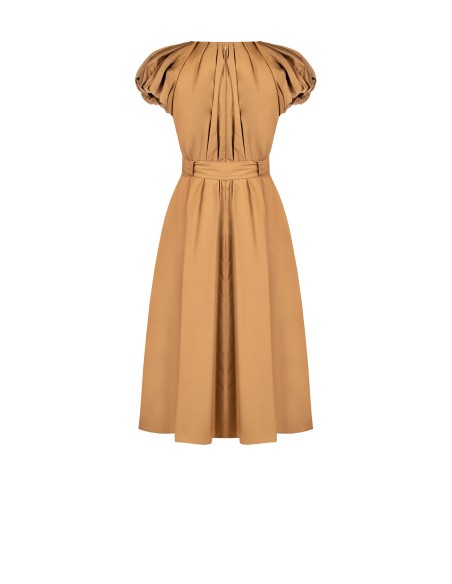 Vestido midi rodado em algodão com decote em V e cinto coordenado Rinascimento