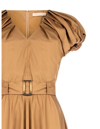 Vestido midi com saia rodada em algodão, decote em V e cinto coordenado Rinascimento