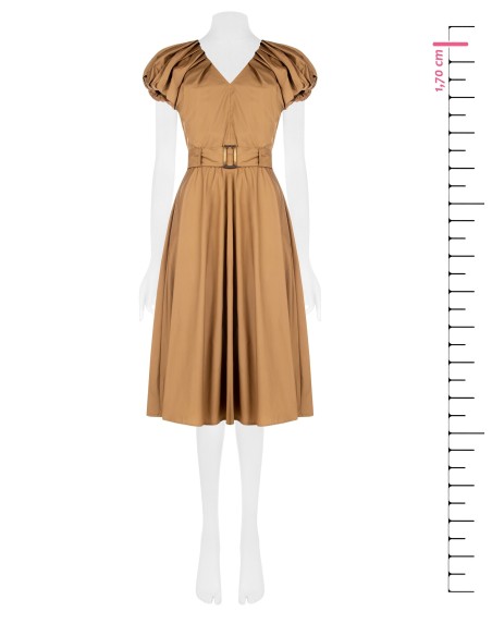 Vestido midi rodado em algodão com decote em V e cinto coordenado Rinascimento
