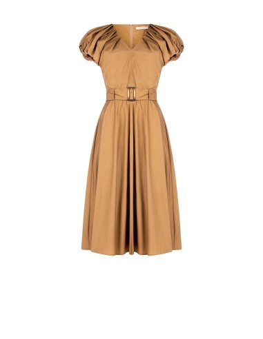 Vestido Midi Evasê em Algodão com Decote em V e Cinto Coordenado Rinascimento