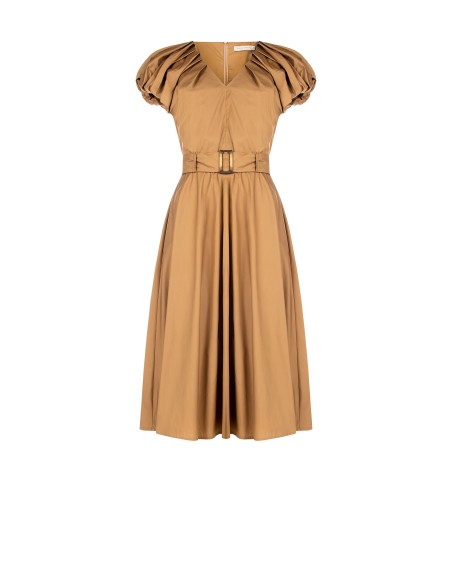 Vestido Midi Evasê em Algodão com Decote em V e Cinto Coordenado Rinascimento