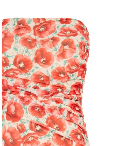Vestido Curto Assimétrico em Rede com Estampa de Papoulas Rinascimento