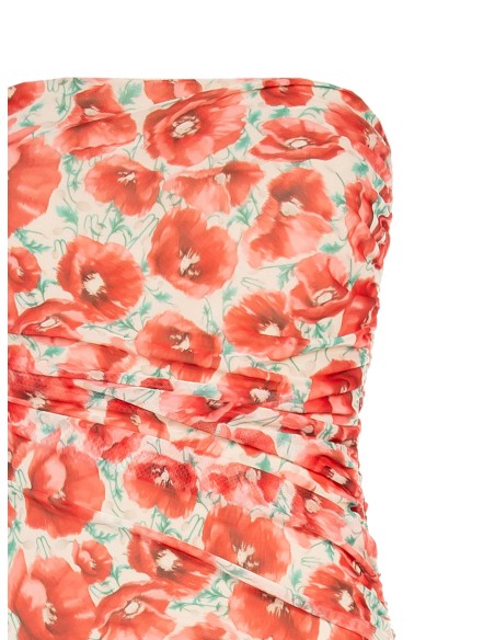 Vestido Curto Assimétrico em Rede com Estampa de Papoulas Rinascimento