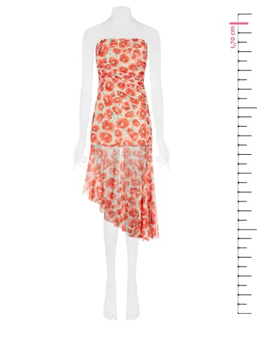 Vestido Curto Assimétrico em Rede com Estampa de Papoulas Rinascimento