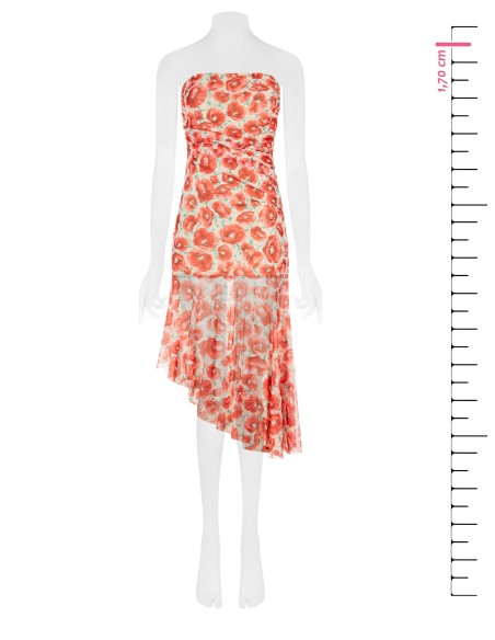 Vestido Curto Assimétrico em Rede com Estampa de Papoulas Rinascimento