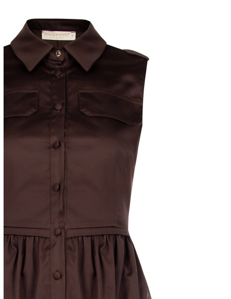 Vestido midi em mistura de algodão elástico com bolsos Rinascimento