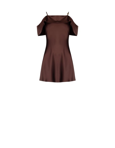 Vestido Corto Evasê em Cetim com Alças Finas Rinascimento