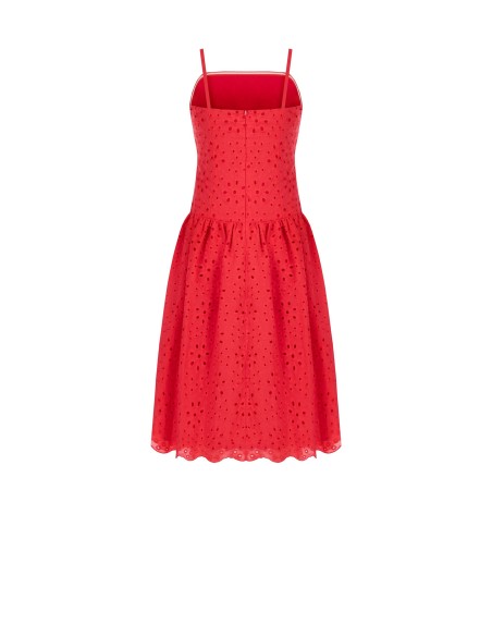 Vestido midi em algodão sangallo com saia com volantes Rinascimento